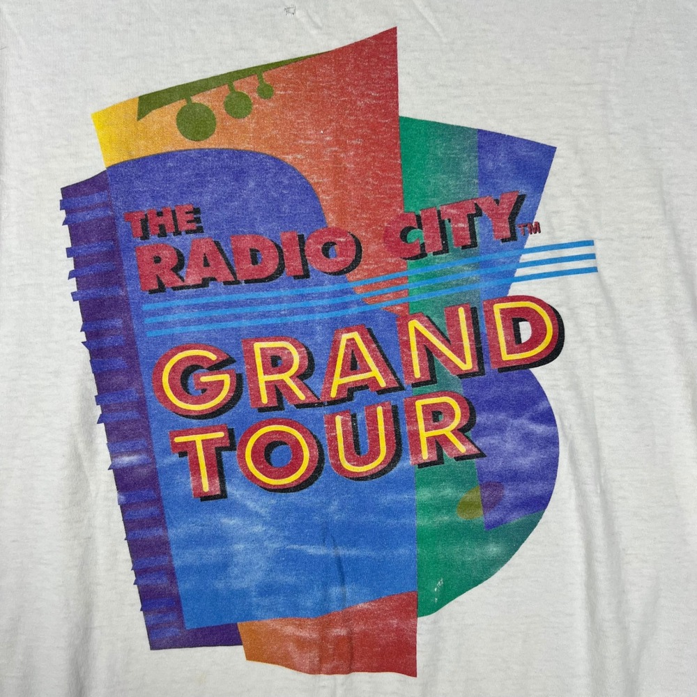Vintage 90s Radio City Grand Tour Men XL White Distressed Single Stitch Made USA